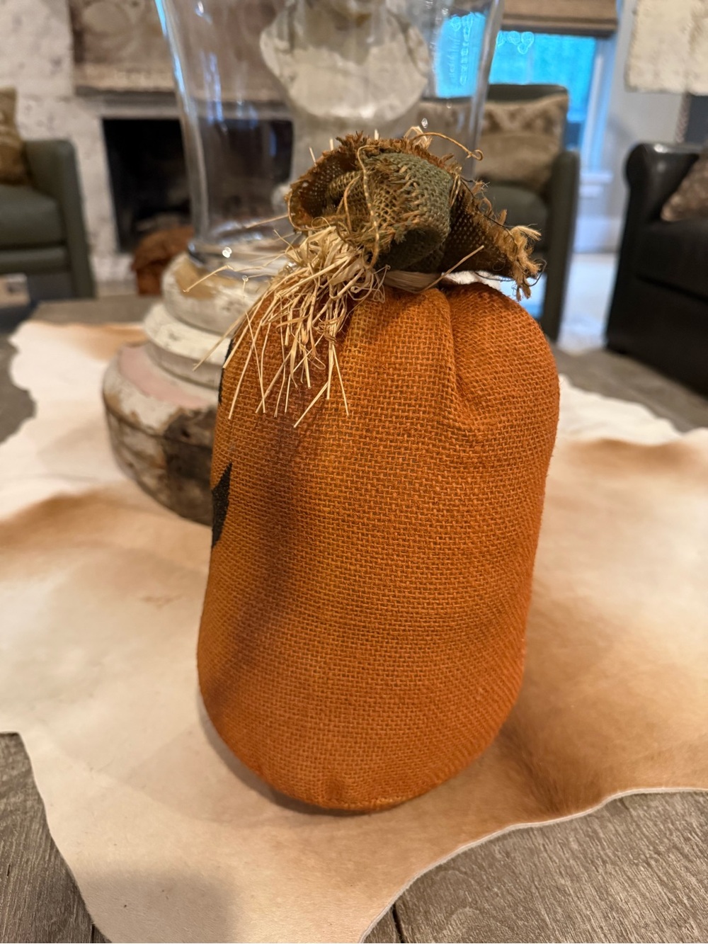 Handmade Jack-O'-Lantern Burlap Pumpkin Decoration - Orange & Black - Picture 7 of 14